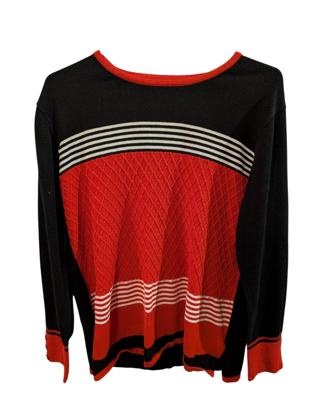Women’s Red and Black Striped Knit Sweater